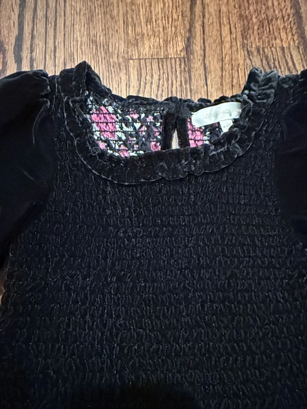 LoveShack Fancy Girls Black Velvet Long-Sleeve Tiered Dress